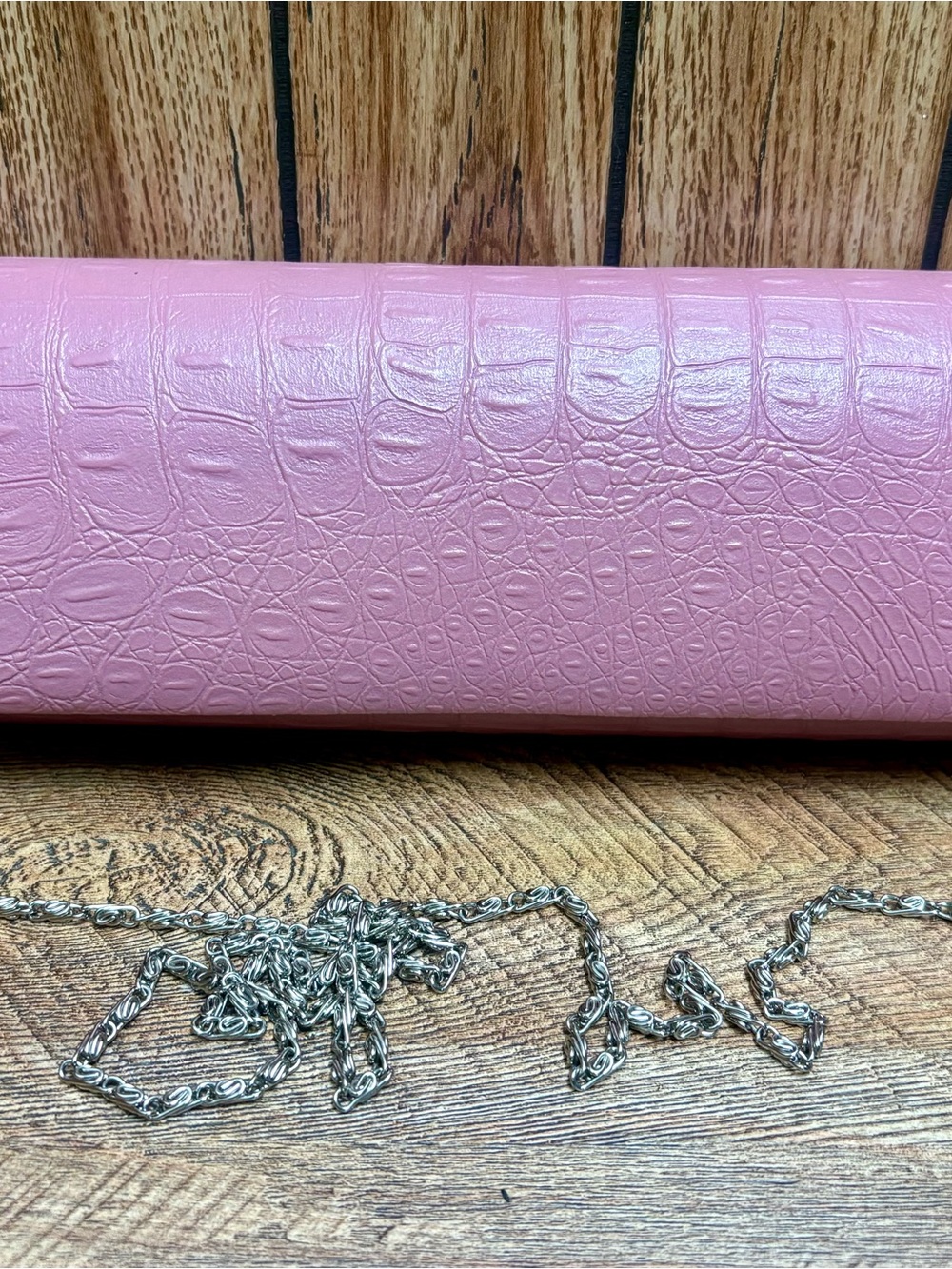 Bijoux Terner Pink Croc Embossed Convertible Clutch Evening Bag
